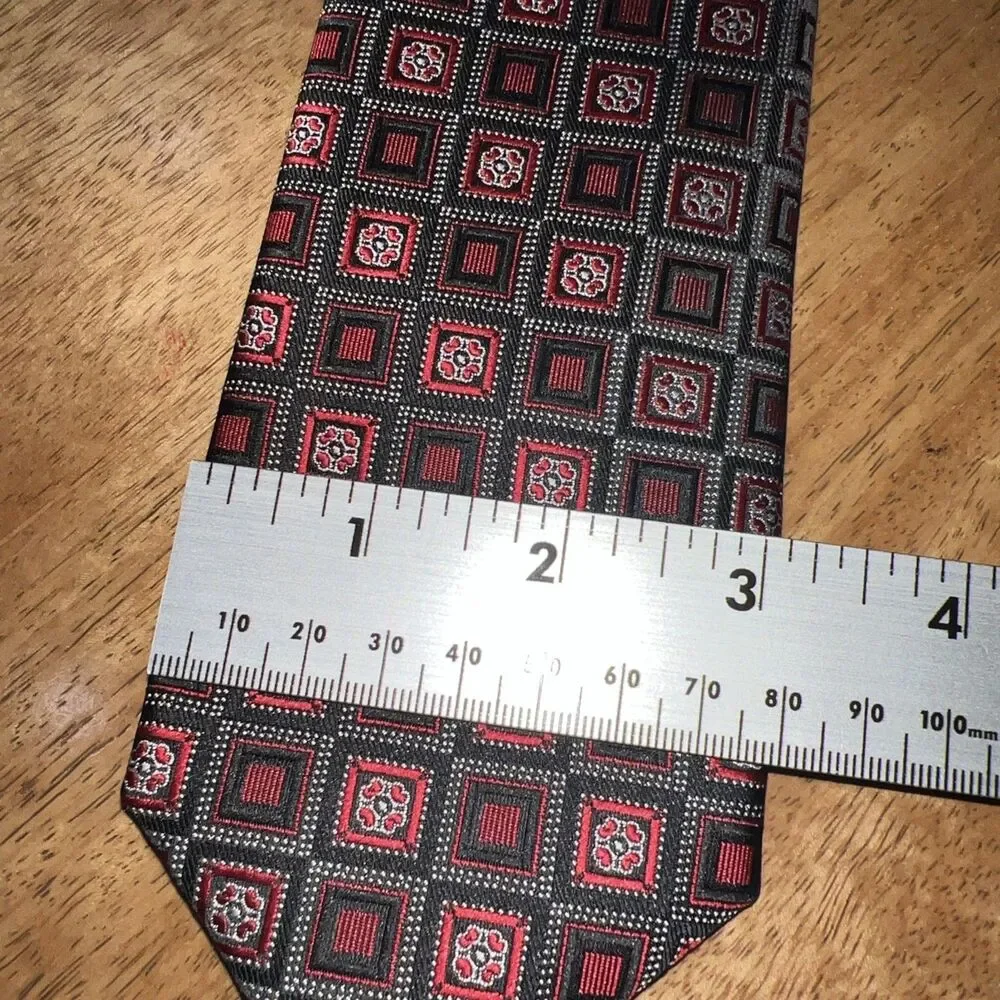 Colours by Alexander Julian Men’s Tie Black Red White Geometric Squares Handmade